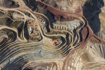 Aerial view of Open-pit iron mine in Kayseri, Turkey. Taken via drone.